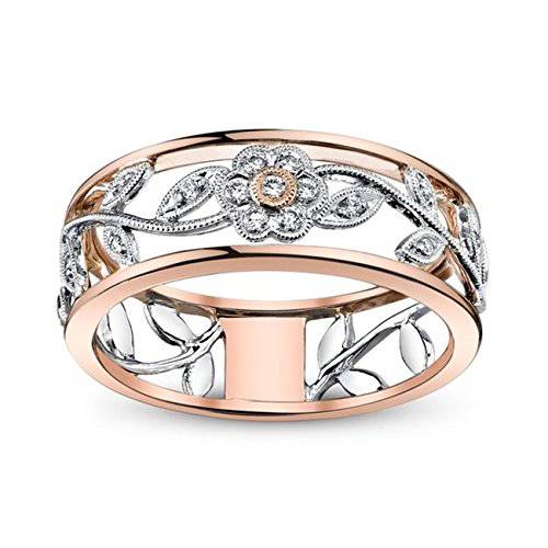 Zhx  절묘한 Women’s 925 Sterling 실버 플로럴 링 Proposal 선물 2 톤 다이아몬드 쥬얼리 18K 로즈 골드 덩굴 플라워 Bridal Engagement 링 웨딩 밴드 사이즈 6-10 (8, Multi-Color) (9)