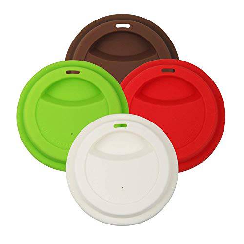 4 Pack 실리콘 커피 Cup 리드 음료 Lid, 리유저블,재사용 and 듀러블 소프트 실리콘 음료 Lid-Red, Green, White, 브라운