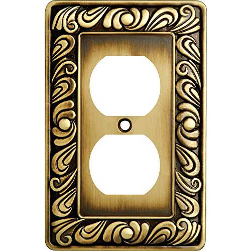 Franklin Brass 64045 Paisley Single Duplex Outlet 벽면 Plate/ Switch Plate/ Cover, Tumbled 앤틱 Brass