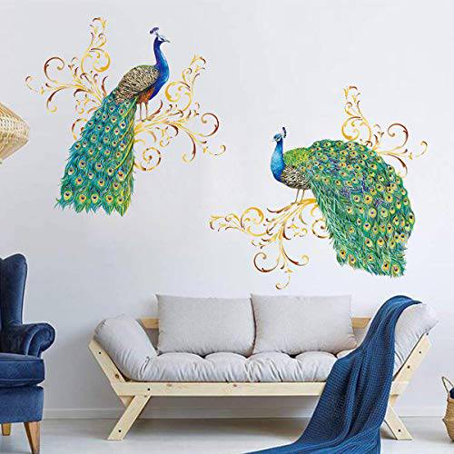 decalmile Peacock 벽면 데칼,도안 Animal 새 벽면 스티커 생활 Room 침실 벽면 아트 장식,데코