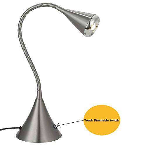 HomeFocus Touch 조광 독서 데스크 Lamp, 테이블 Lamp, Bedside 테이블 Lamp, 데스크 Light, 테이블 Light, 나이트 Light, 5 Watt LED 3000K Warm Light, Metal, 세틴 Nickel(Satin Nickel)