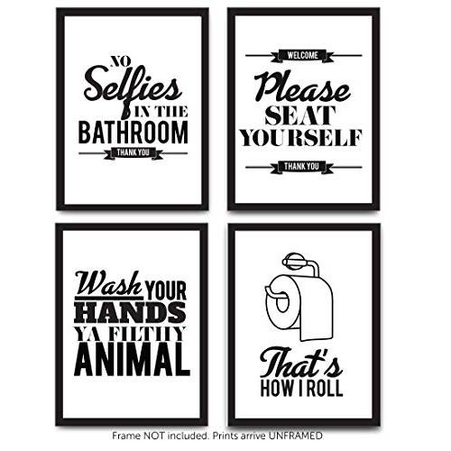 웃긴 화장실 장식,데코 타이포그래피 프린트 프레임없음 벽면 아트 & 영화 | 큰 기프트 세트 4 문구,인용구 표지판 & 규칙 8x10