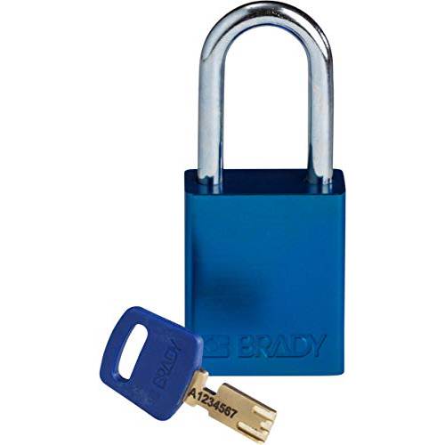 Brady SafeKey Lockout 맹꽁이자물쇠, 통자물쇠, 자물쇠 - 알루미늄 - 블루 - 1.5 스틸 걸쇠 버티컬 클리어런스 - 키, 열쇠 여러