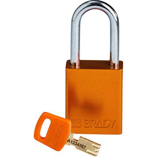 Brady -754473610784 SafeKey Lockout 맹꽁이자물쇠, 통자물쇠, 자물쇠 - 알루미늄 - 오렌지 - 1.5 스틸 걸쇠 버티컬 클리어런스 - 키, 열쇠 여러