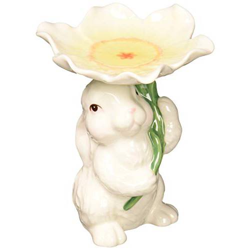 Cosmos 10590 미세 도자기 Bunny Candy/ Candle Holder, 3-3/ 4-Inch