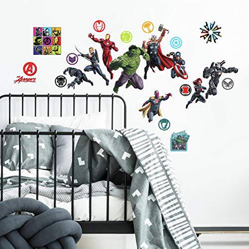 RoomMates RMK4289SCS 클래식 Avengers 필 and 스틱 벽면 Decals, 26, Red, Green, Blue, Black, Purple, Yellow