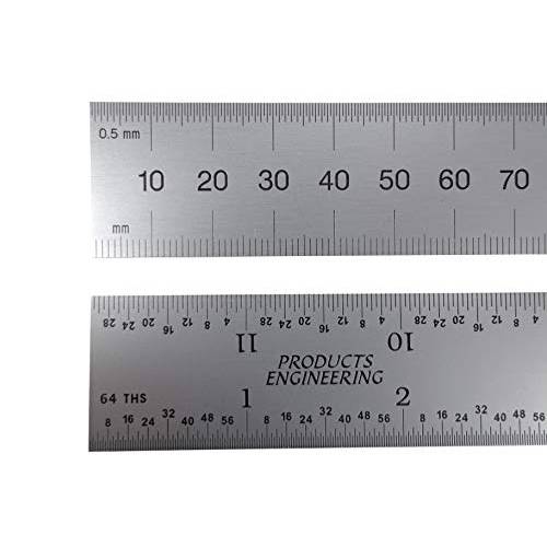 PEC Tools 262-006 6 Inch/ MM USA 단단한 Steel Rule, reads 32nds, 64ths, 1mm, 1/ 2mm.