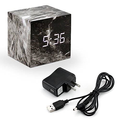 Oct17 마블,대리석무늬 무늬 알람 Clock, Fashion Multi-Function LED 알람 시계 Stone Cube with USB 파워 Supply, 음성 Control, Timer, 조리온도계 -Marble