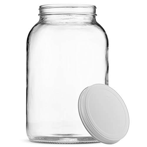 Paksh Novelty 1-Gallon 글래스 단지 와이드 입구 밀폐 메탈 뚜껑 - USDA 승인 BPA-Free 식기세척가능 메이슨 단지 발효, 콤부차, 케피어,발효음료, 저장 and 액기스,과일청 용도, 클리어.