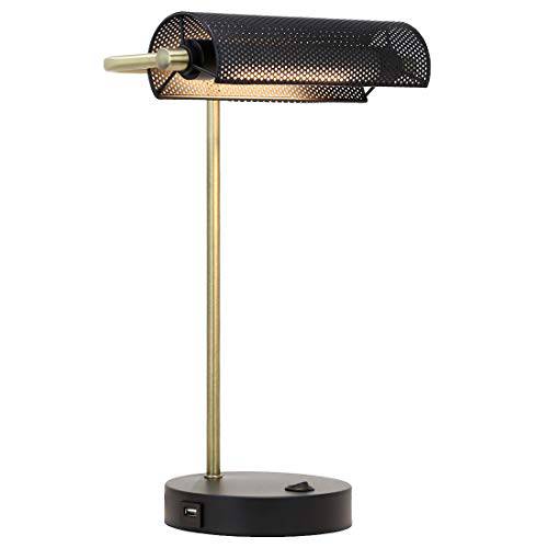 O’Bright LED Bankers 데스크 램프 with USB 충전 Port, 100% 메탈 Lamp, 360° 회전가능 Lampshade, 소프트 화이트 LED 독서 Light, Bedside 독서 Lamp, 사무실,오피스 Lamp, 테이블 Lamp, Piano Lamp, 블랙