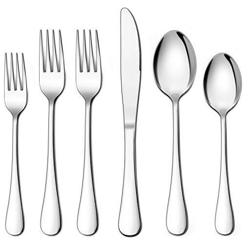 LIANYU 48-Piece 은식기류 세트 with 엑스트라 Forks, 스테인레스 Steel 접시,식기류 커틀러리,식기 세트 for 8, 먹기 유텐실,포크,스푼,수저,식기 Tableware,  식기세척가능, 미러 피니쉬