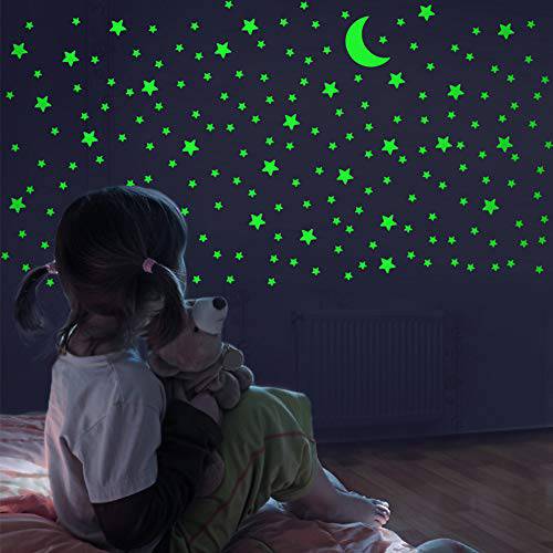 FFL DREAMS 글로우 야광 스타s and Moon, Realistic 노 Dots 노 사각형 Set. 338 스타 모양 스티커 and Moon, Luminous Adhesives for Room, Wall, Bedroom, 라이트 up Your 천장 and 생활 Room