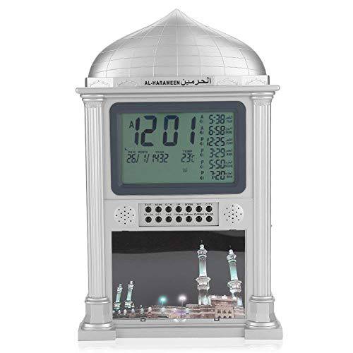 프리미엄 Islamic Azan 알람 시계, 플라스틱 자동 Muslim Azan 기도 디지털 달력 시간 디스플레이 알람 벽면 Clock(Gray)