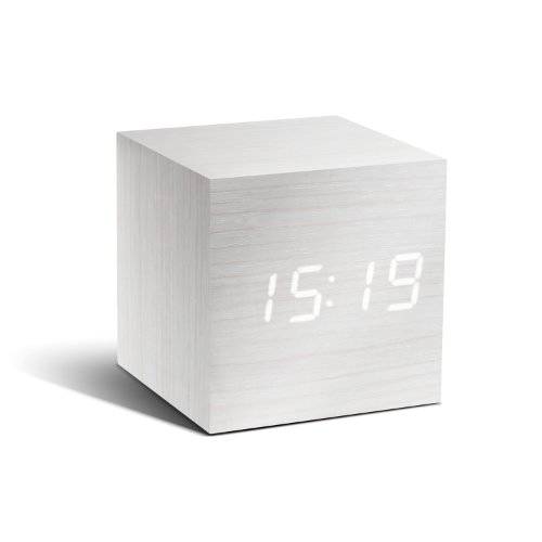 Gingko Cube 클릭 시계 2.5 x 2.5 Time/ Date/ 템프 하얀/  하얀 LED 알람 시계