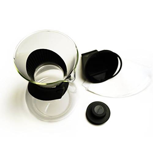 RSVP Pour Over Borosilicate Glass 커피머신, 커피 캡슐 머신, 커피 메이커 with 실리콘 Sleeve, 블랙