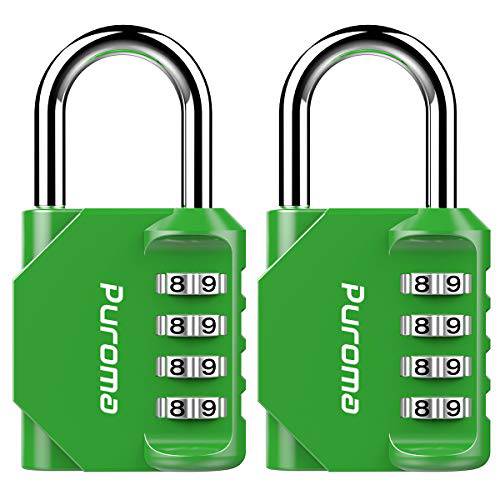 Puroma 2 Pack 비밀번호 잠금 4 숫자 아웃도어 방수 맹꽁이자물쇠,통자물쇠,자물쇠 for 학교 헬스장 Locker, Sports Locker, Fence, Toolbox, Gate, 케이스, 걸쇠 스토리지 (Green)
