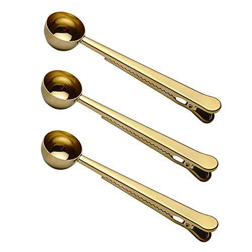 2-in-1 스테인레스 Steel 1 Tablespoon 커피 스쿱 Clip 세트 of 3(Silver/ gold/ rose gold) (gold)