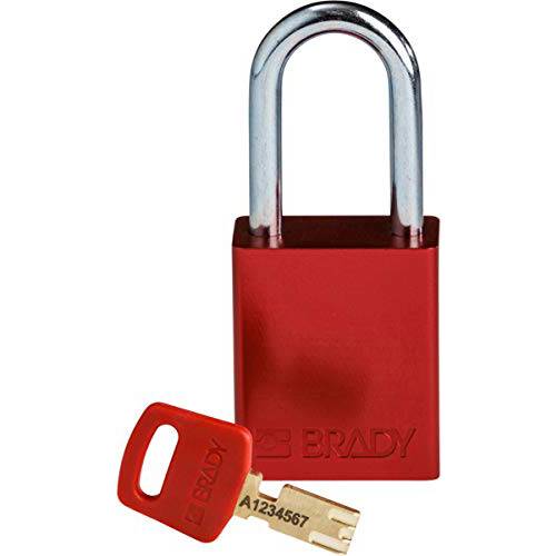 Brady SafeKey Lockout 맹꽁이자물쇠, 통자물쇠, 자물쇠 - 알루미늄 - 레드 - 1.5 스틸 걸쇠 버티컬 클리어런스 - 키, 열쇠 여러