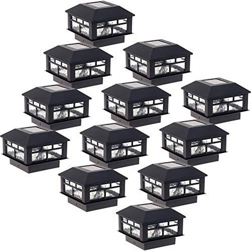 Green라이트ing 12 Pack 모던 모양뚜껑디자인 태양광, 태양열 5 Lumen 포스트 캡 라이트 for 4x4 or 5x5 Posts (Black)