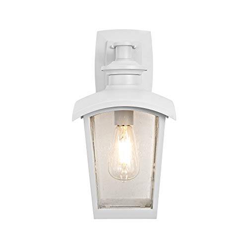 Home Luminaire 31856 Spence 1-Light 아웃도어 벽면 랜턴 with Seeded Glass and Built-in GFCI Outlets, 화이트