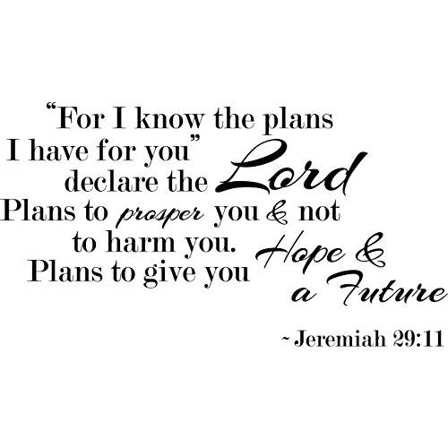 Newclew I 알고있다 The Plans I Have You, declares The Lord, Plans to Prosper not to harm You, Plans to give You Hope and a 퓨처.- Jeremiah 29:11 벽면 아트 스티커 장식,데코 데칼 ((M) 22’’x12’’)