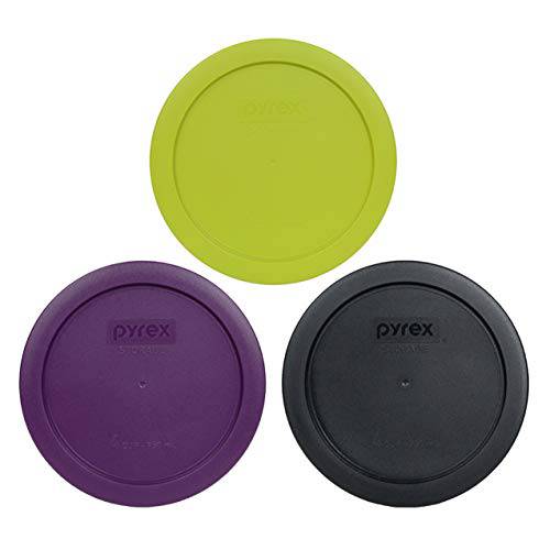 Pyrex 7201-PC 4 Cup 라운드 Plastic Lids (1) Purple, (1) Black, and (1) Edamame 초록 - 3 Pack