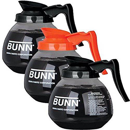 BUNN 레귤러 and 디카프,디카페인 Glass 커피포트 Decanter/ Carafe, 12 Cup, 2 블랙 and 1 Orange, 세트 of 3
