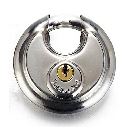 Trisonic 울트라 보호 Disc 맹꽁이자물쇠,통자물쇠,자물쇠,  내구성, 튼튼 라운드 맹꽁이자물쇠,통자물쇠,자물쇠 with Shielded Shackle, 스테인레스 스틸 Keyed Lock, 3-1/ 8-inch