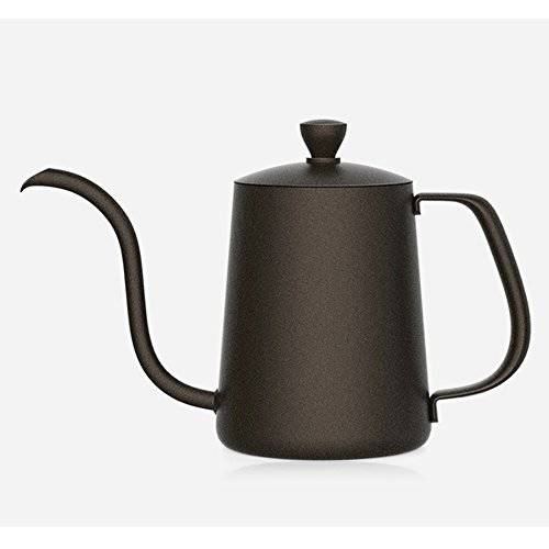 TAMUME 350ML 블랙 Teflon Coating 5mm Gooseneck Spout Drip Pot with 리드 for 커피 Service 스테인레스 스틸 Drip 티,차 주전자 for Drip 커피 (350ml)