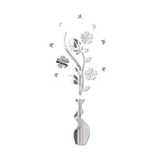 탈부착가능 미러 스티커 3D 아크릴 벽면 스티커 Flower and Vase Eco-Friendly 벽면 데칼,도안 Silver