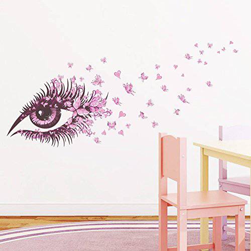 BIBITIME 아름다운 Butterflies 벽면 아트 롱 속눈썹 아이 Vinyl 스티커 for 침실 Heart 장식,데코 커플 Lovers 생활 Room 홈 Mural DIY PVC 데코,장식