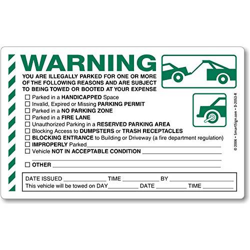 SmartSign 탈부착가능 주차 Violation 스티커, You are Illegally Parked,  그린&  블랙, 5 x 8 | 팩 of 50