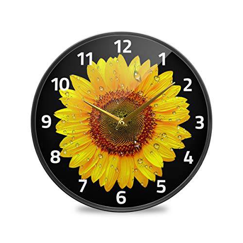 ALAZA Sunflower Close Up 플로럴 벽시계, 타이머, 벽에 거는 타이머 배터리 Operated 무소음 Non 재깍 시계 for 생활 Room 장식,데코 12 인치/ 9.5 인치
