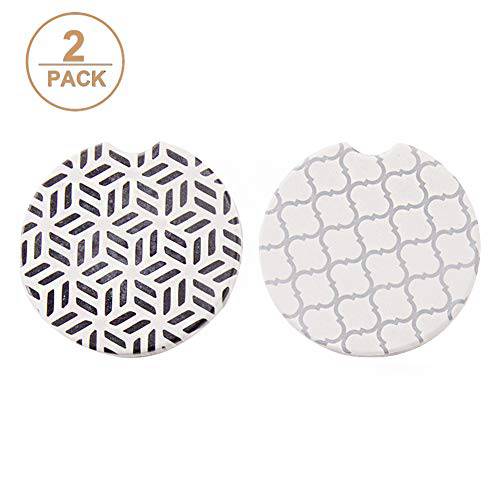 sedmart 차량용 CoastersPack of 2, 흡수 세라믹 차량용 Coasters, 음료 컵홀더 Coasters, with A Finger Notch for 간편 리무버