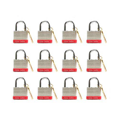 Lion Locks  키, 열쇠 한쌍 맹꽁이자물쇠,통자물쇠,자물쇠 세트, 숏 걸쇠, 1-1/ 4-inch 와이드 1-1/ 4-inch 톨 걸쇠, 12-Pack