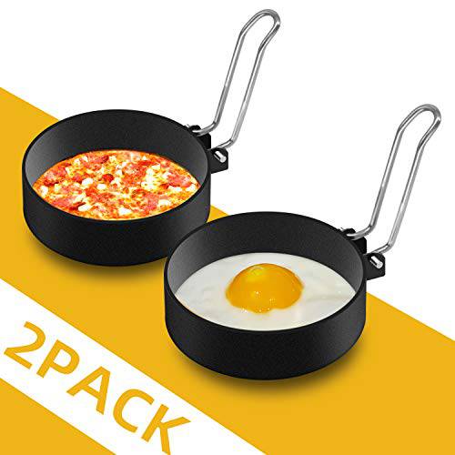 YIBO 스테인레스 스틸 Egg 링 Set, 라운드 논스틱, 붙지않는 틀,트레이 메탈 Egg 조리 링 For 요리,베이킹 툴 Egg Maker 틀,트레이,하이볼얼음 For 볶은것 Egg McMuffin, Sandwiches, Egg Maker (2 Pack)