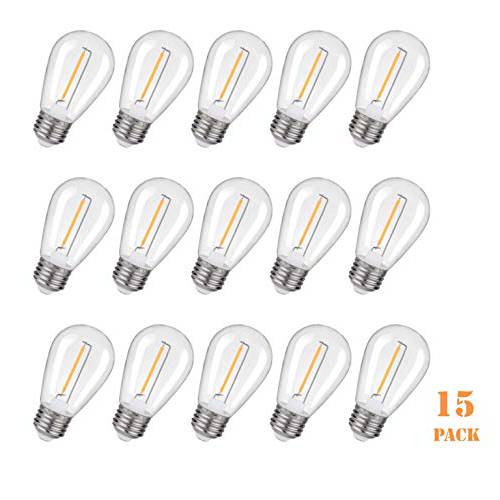 방수 S14 LED Bulb, 아웃도어 끈,스트립,선 조명,라이트 교체용 bulbs-E26 Base 에디슨 Bulbs 호환 to 11 W, Fits for Commercial 아웃도어 파티오,발코니 가든 빈티지 Lights, 2200K Warm White(15 Pack)