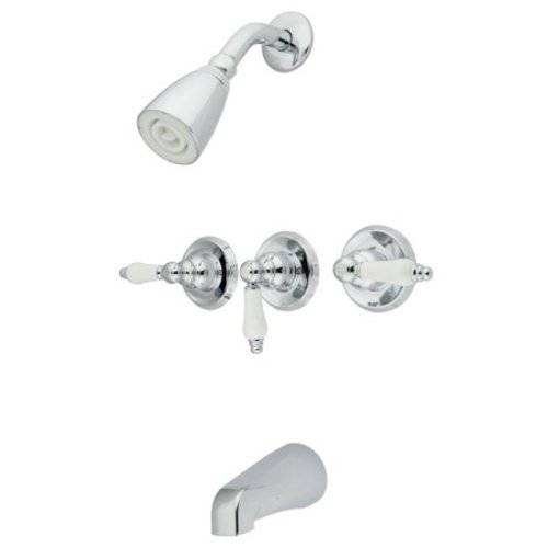 Kingston Brass KB231PL Tub and 샤워 Faucet with 3-Porcelain 레버 Handle, Polished Chrome, 5-Inch Spout Reach