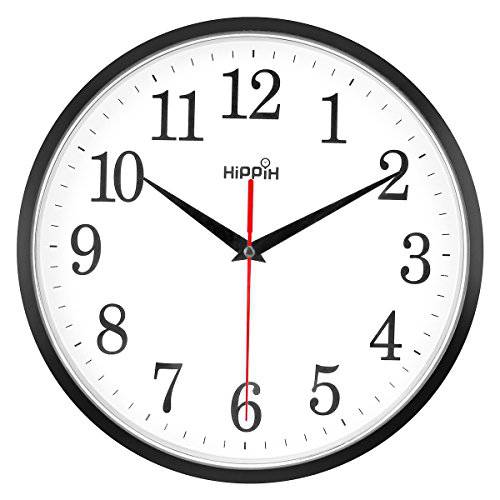 Yoobure 10’’ 무소음 쿼츠 벽시계, 타이머, 벽에 거는 타이머 Non-Ticking 장식용 시계, 작동 둥근 블랙 시계 잘보임, 큰글씨 홈/ 사무실,오피스/ 교실/ School 시계
