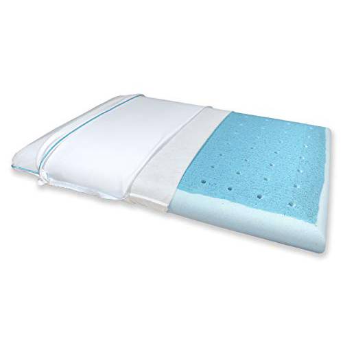 Bluewave Bedding  울트라 슬림 CarbonBlue 맥스 쿨 젤 메모리폼 필로우,베개 for Stomach and 후면 Sleepers - Thin and 평평한 for Spinal 정렬,지지 and Enhanced 수면 (풀 필로우,베개 쉐입, 스탠다드 사이즈)