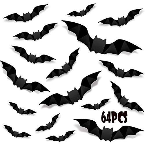 할로윈 3D Bats 데코레이션,데코,장식, Realistic PVC Scary Bats 윈도우 데칼,스티커 벽면 스티커 for DIY 홈 Bathroom 실내 Hallowmas 데코레이션,데코,장식 Party Supplies（64Pcs）
