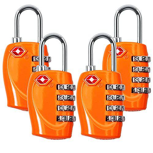 4 다이얼 숫자 TSA 승인 여행용 짐가방,캐리어 자물쇠 콤비네이션 여행가방 4 팩 -오렌지
