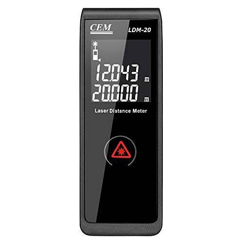 CEM LDM-20 65ft/ 20m 레이저 거리 치수, 측정 하이라이트 LCD 디스플레이 배터리 포함