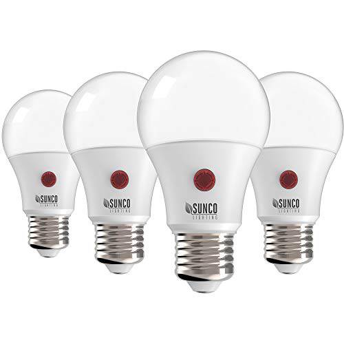 Sunco Lighting 4 팩 A19 LED 전구 Dusk-to-Dawn, 9W=60W, 800 LM, 4000K 쿨 화이트, 오토 on/ Off 광전지 센서 - UL