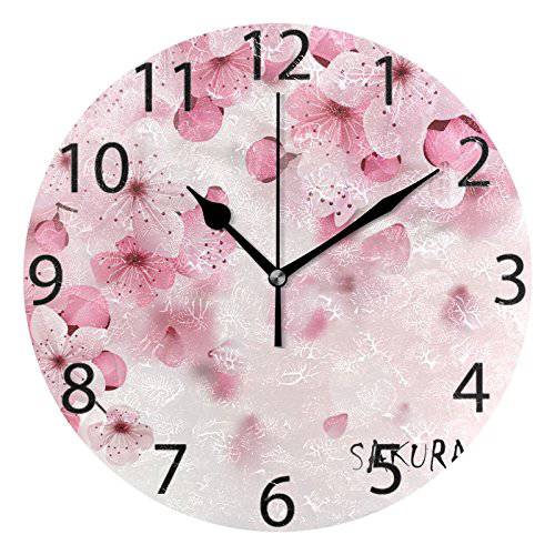 ALAZA Japanese 체리 Blossom 라운드 아크릴 벽시계, 타이머, 벽에 거는 타이머, 무소음 Non 재깍 유화 홈 사무실,오피스 학교 장식용 시계 아트