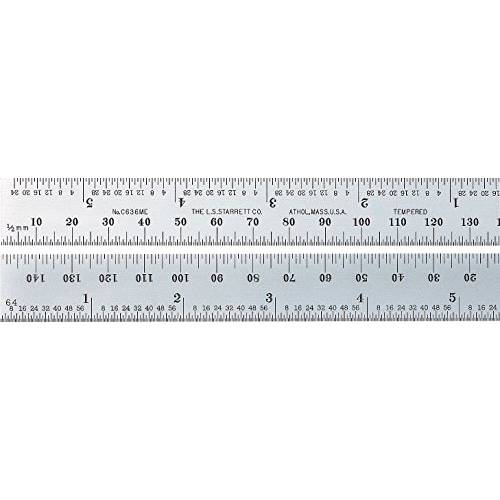 Starrett C636ME-150 스프링 강화 스틸 Rule Millimeter And 인치 눈금, 150mm Length, 19mm 폭, 1.2mm 두께