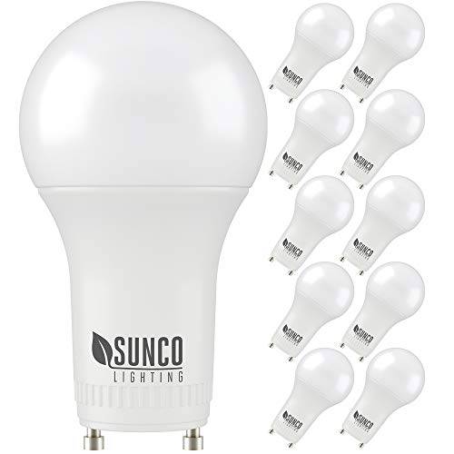 Sunco Lighting 10 팩 A19 LED 전구, 9W=60W CFL 교체용, 5000K 일광, 800 LM, 밝기조절가능, 트위스트 and 잠금 GU24 핀 베이스, 실내 라이트 - UL