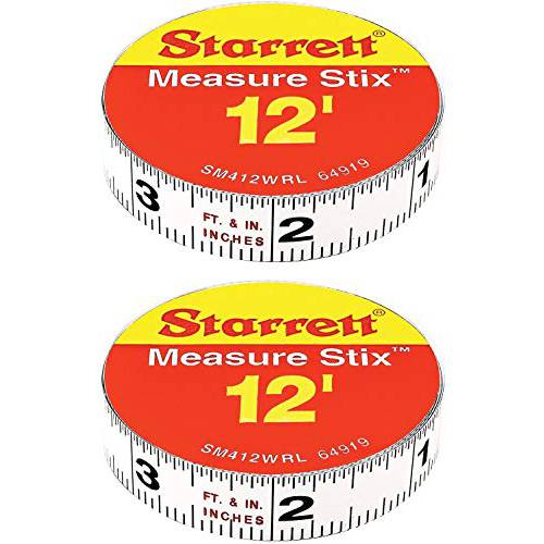 Starrett  치수, 측정 Stix SM412WRL 스틸 화이트 치수, 측정 테이프 접착 백킹, 영어 졸업 스타일, 오른쪽 to 왼쪽 독서, 12’ Length, 0.5 폭, 0.0625 졸업 Interval