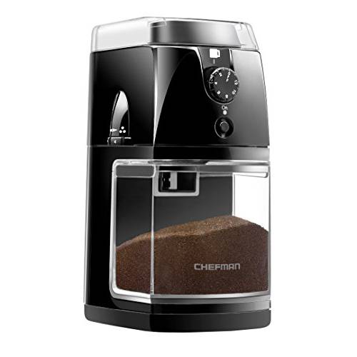 Chefman  커피 그라인더 전기,전동 Burr 밀, 분쇄기 - 신선한 그라인더,분쇄기 Up to 2.8oz 빈, 라지 호퍼 17 그라인딩 옵션 2-12 컵, 간편 원 터치 작동, 클리닝 브러쉬 포함, 블랙