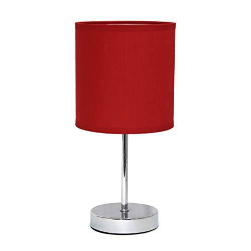 Simple Designs LT2007-RED 크롬 미니 베이직 테이블 램프 천 쉐이드, 레드